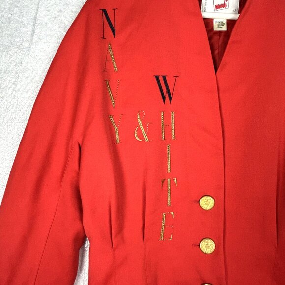 Mondi Blazer Women EU 42 US 14 Red Wool Blend Embroidered Vintage Jacket - Picture 6 of 16